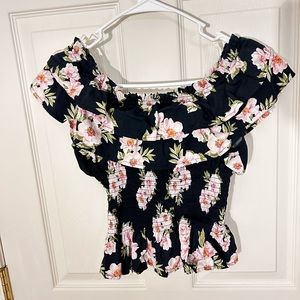 Black floral off the shoulder formal top